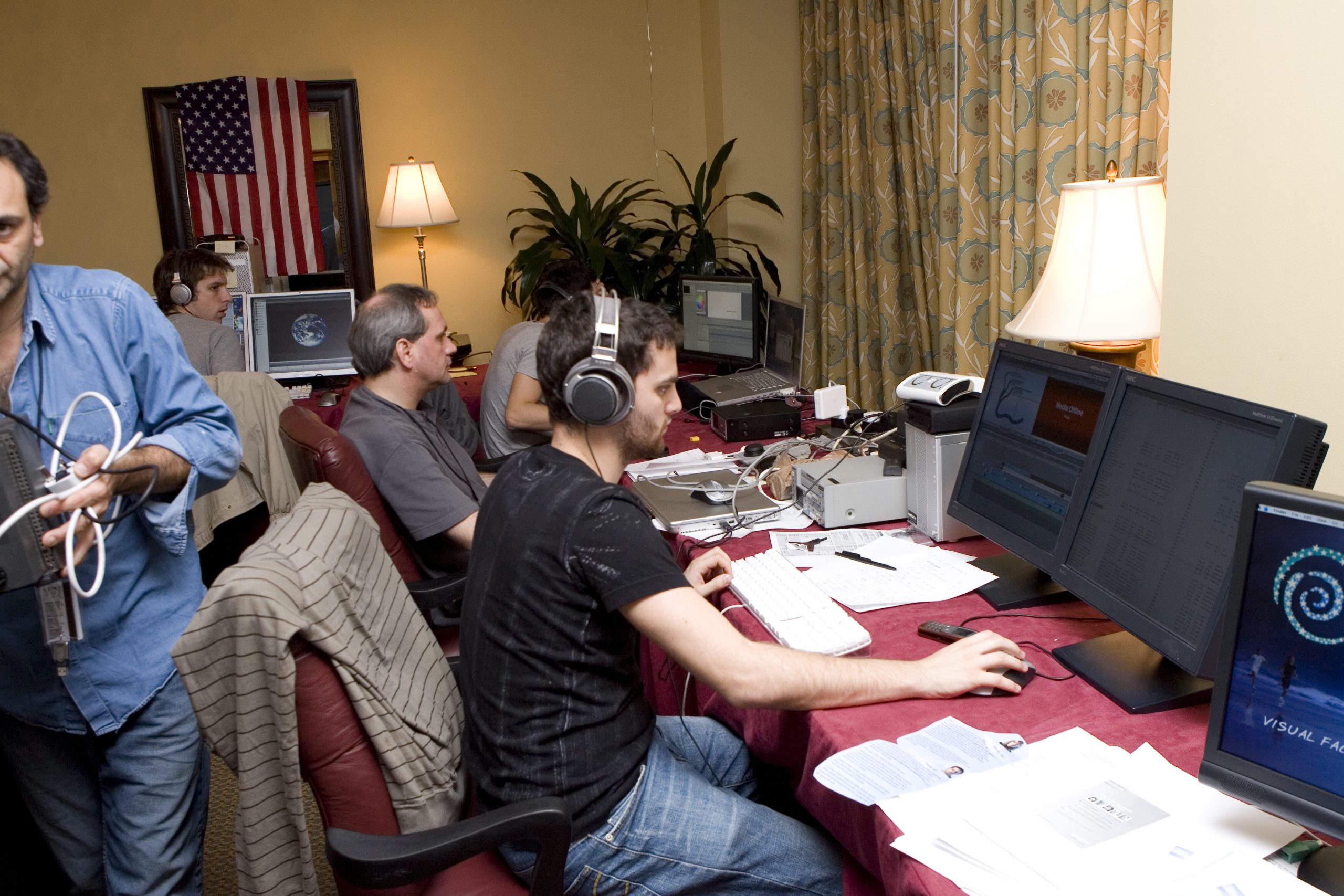 Temporary video-editing suite used during the Orlando film-making day