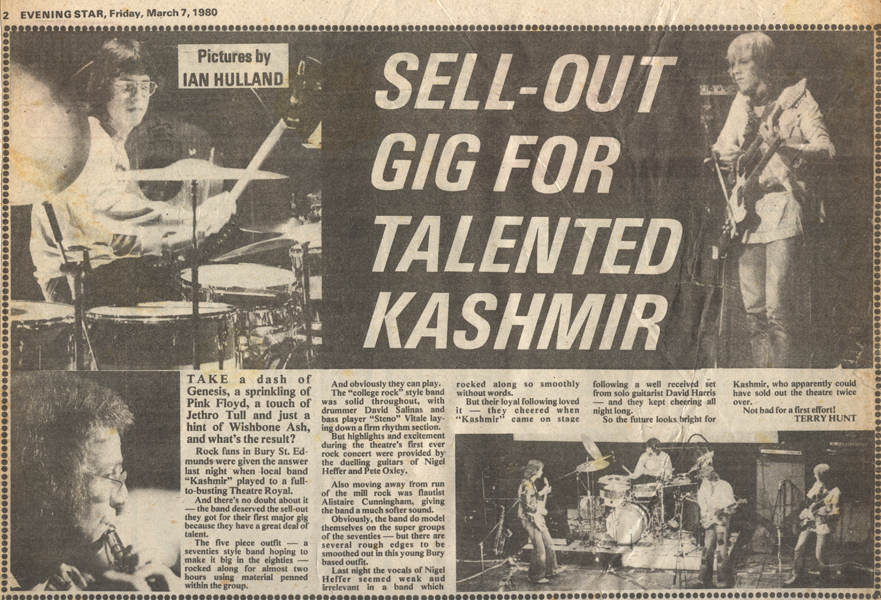 Newspaper cutting about Kashmir performing at the Theatre Royal in Bury St Edmunds in 1980