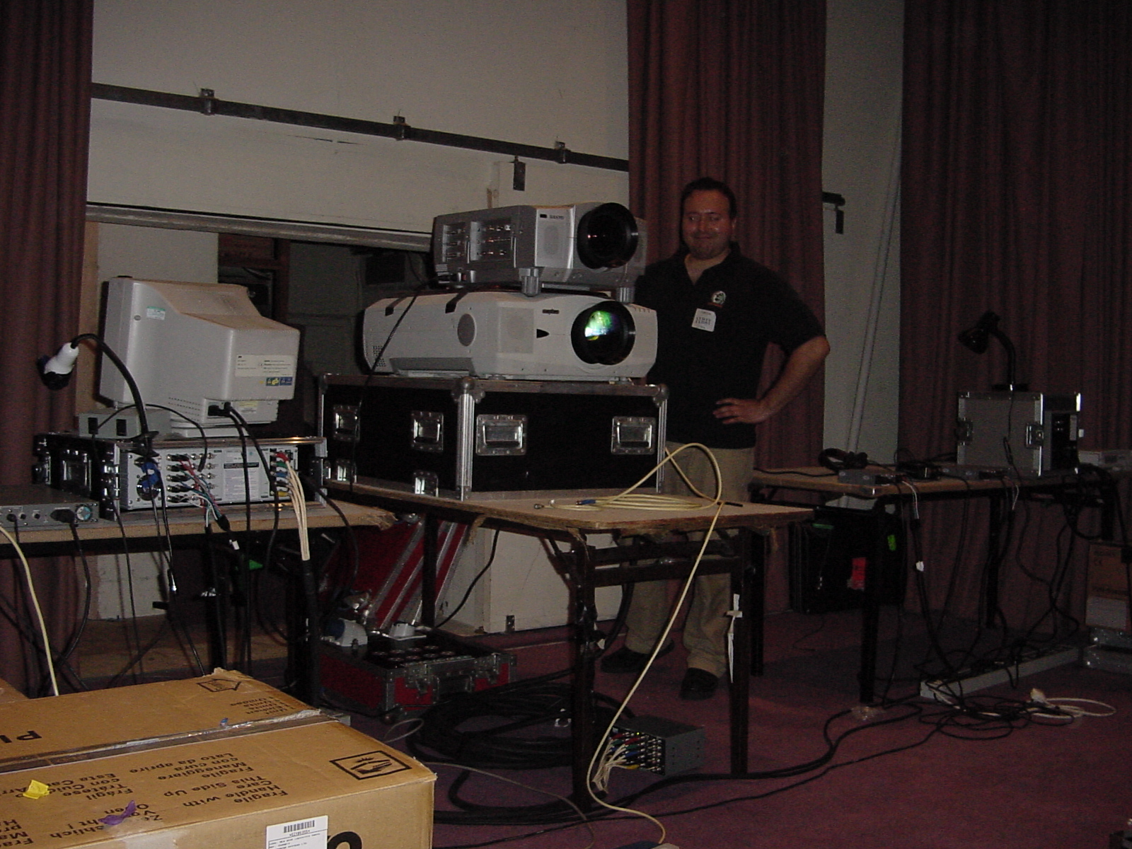 Main and backup single-lens projectors used for back-projection at the Nurse of the Year Awards in 2001