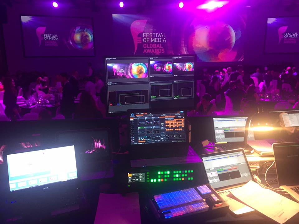 Audiovisual equipment used for the Festival of Media at the Rome Cavalieri in 2017