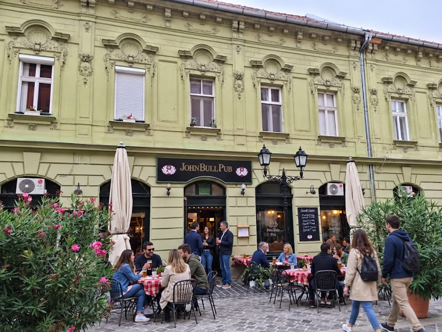 Outside the John Bull Pub in Budapest